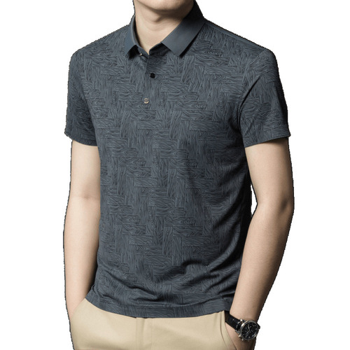 Summer Ice Silk Men's Short Sleeve High-End New Business Casual Collar Thin Breathable T-shirt