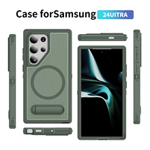 厂家批发手机支架壳适用三星手机保护套三合一复古磨砂磁吸手机壳