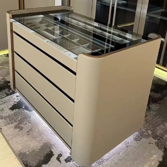 珠宝展柜古典玻璃柜不锈钢圆形珠宝展示柜半圆椭圆形展柜台定制工