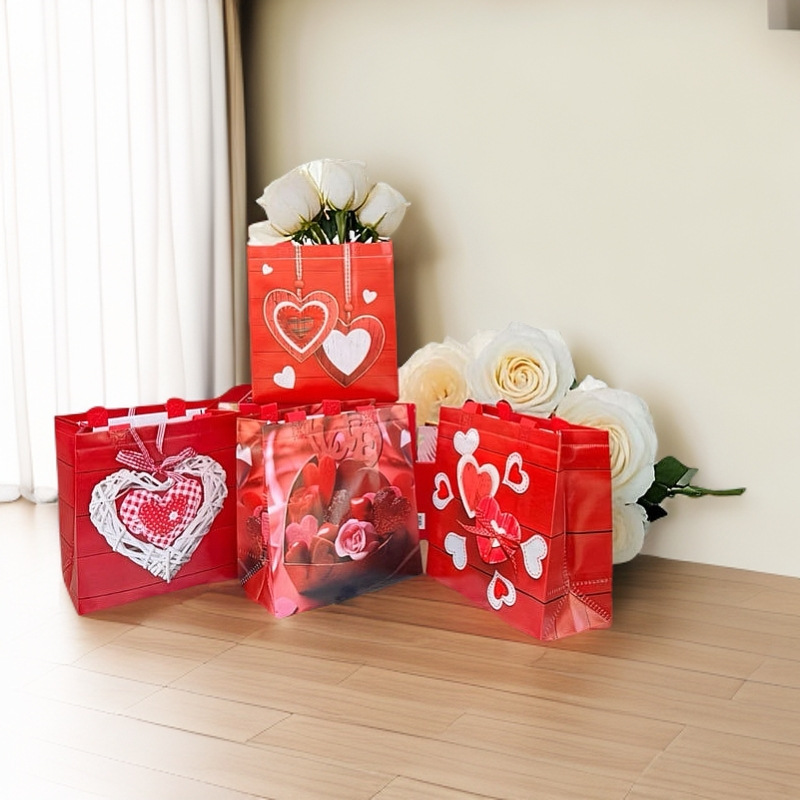 跨境无纺布袋情人节精美礼品袋婚宴伴手礼覆膜手提袋爱心礼物袋子
