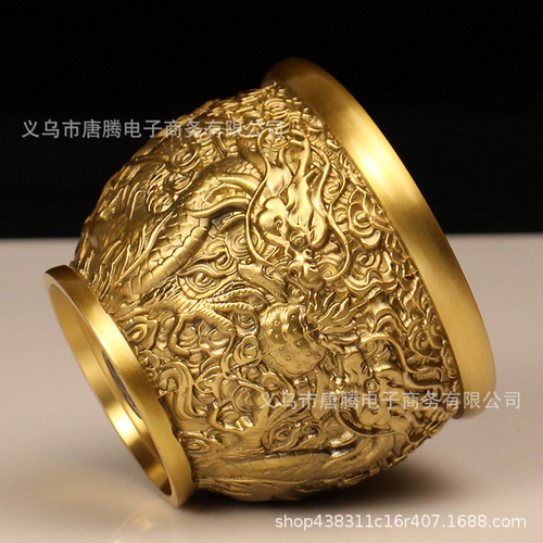 Pure copper dragon pattern cylinder new Chinese style retro creative personality trend home living room office ashtray luxury large ornament