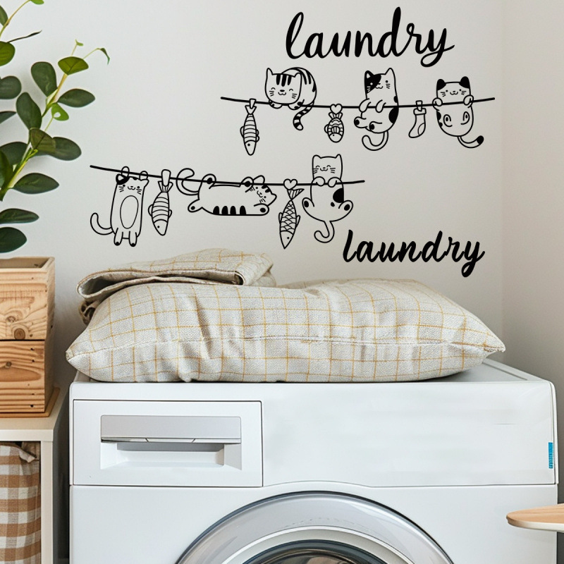 新款ACC36104创意小猫烤鱼墙贴儿童房间客厅墙面装饰贴纸自粘