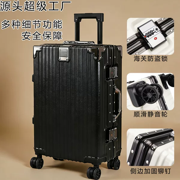 Wear-Resistant Suitcase Aluminum Frame Trolley Case Letter Case 20-Inch Universal Wheel Luggage Double Zipper Suitcase Aluminum Alloy