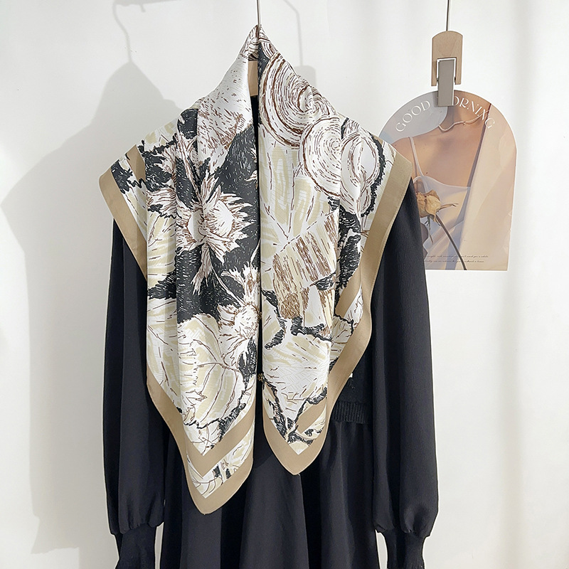 Impresión creativa de alta calidad 90 toallas de seda cuadrada de imitación femenina elegante lujoso estilo europeo y americano temperamento profesional con toallas de seda