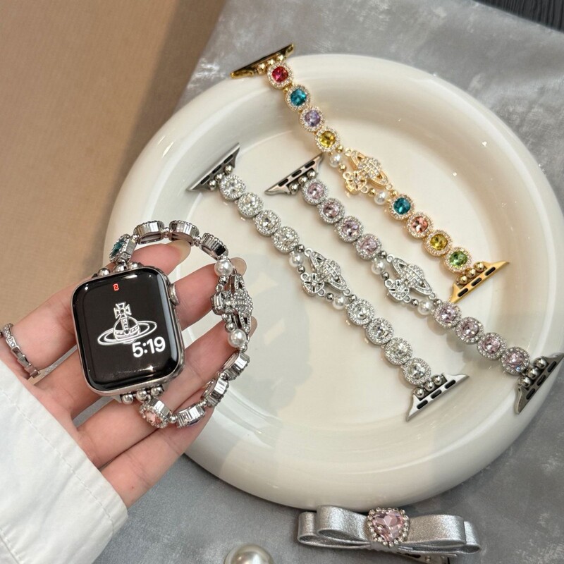 Saturn Metal Queen Mother Round Diamond Elastic Strap Suitable for Apple Watch Iwatch11 Generation 98765Ultrase
