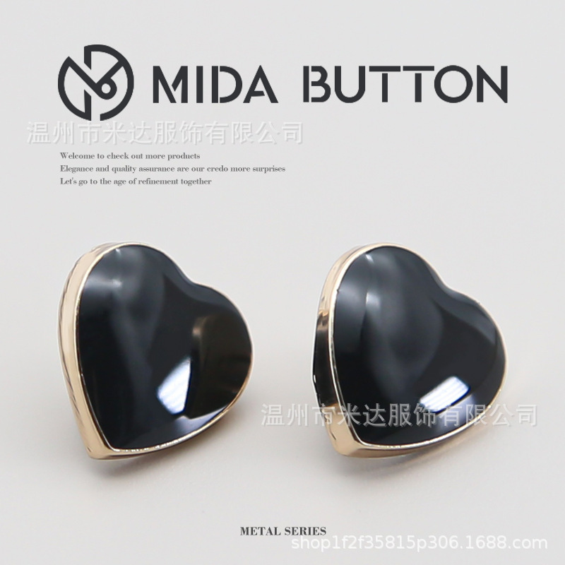 Simple Black Oil Love Metal Shirt Button dress Knitted Sweater Cardigan Coat Button Decorative Buckle