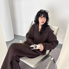韩版经典时尚休闲针织套装秋冬新款跨境宽松百搭阔腿裤毛衣两件套