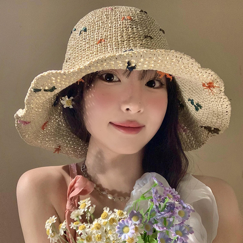 sombrero de paja tejido de color mujer verano versátil playa vacaciones sombrero de sombrero de protección solar sombrero de paja tejido sombrero frío