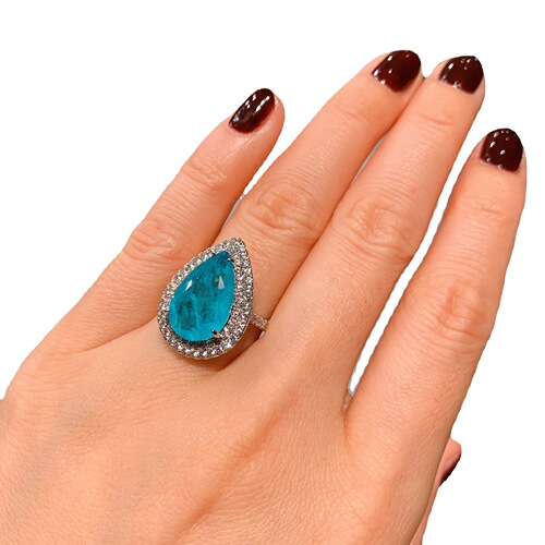 Gemini Jewelry Wholesale Imitation Paraiba Vintage Style Sparkling Full Diamond Setting Pendant Ring Earrings Set