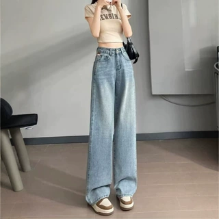 厂家直销美式复古牛仔裤女夏季2026新款高腰宽松休闲百搭阔腿长裤