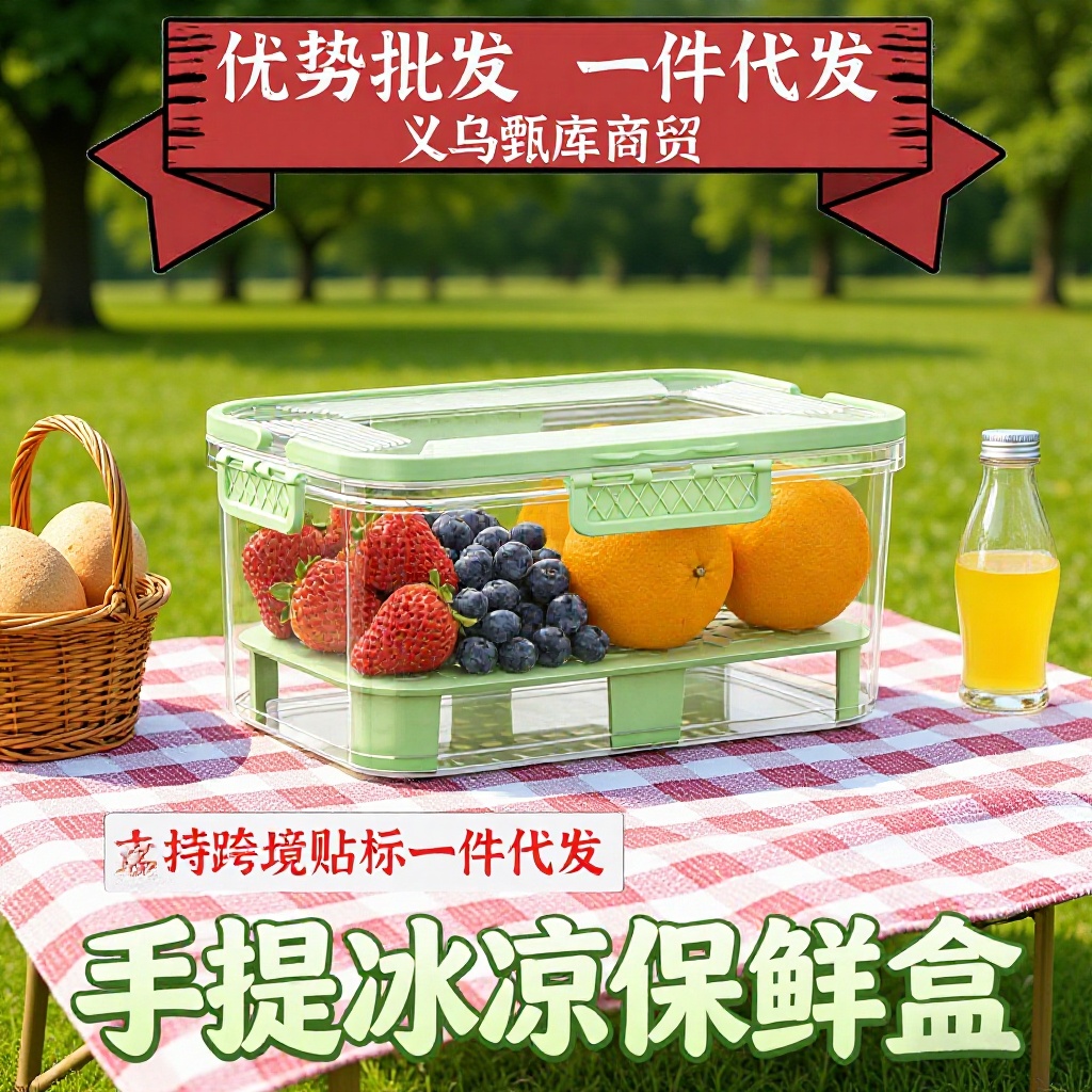 手提保鲜盒野餐冰块保温水果食品收纳储物冰盒批发保鲜盒户外露营