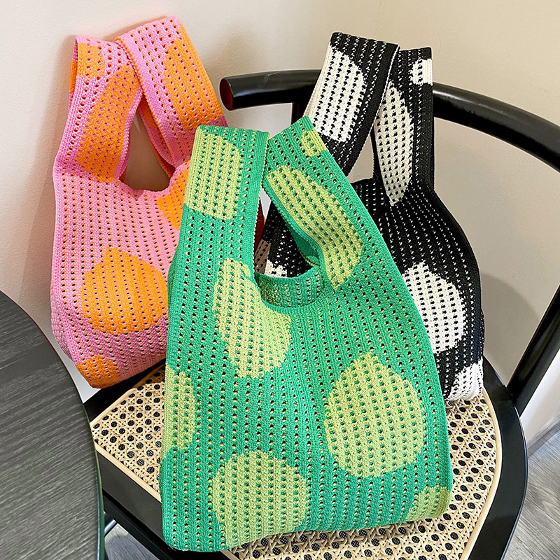 Estilo coreano nicho diseño moda hueco pequeña flor de punto bolso de mano estudiante de gran capacidad bolso de las axilas bolso de las mujeres