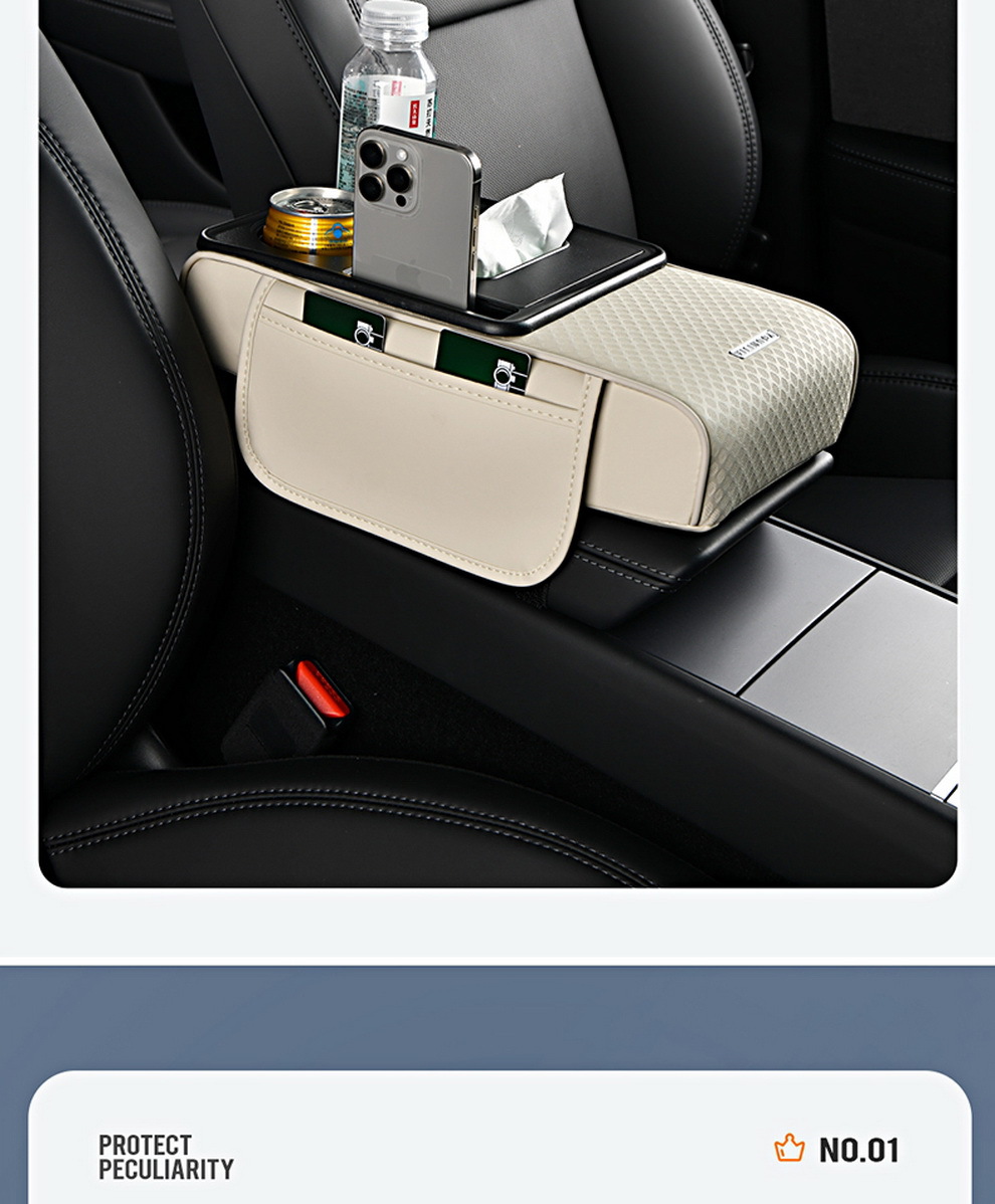 Car Armrest Box Heightening Pad, Universal Multifunctional Protective Cover, Tissue Storage Box, Leather New Model Car Armrest Box