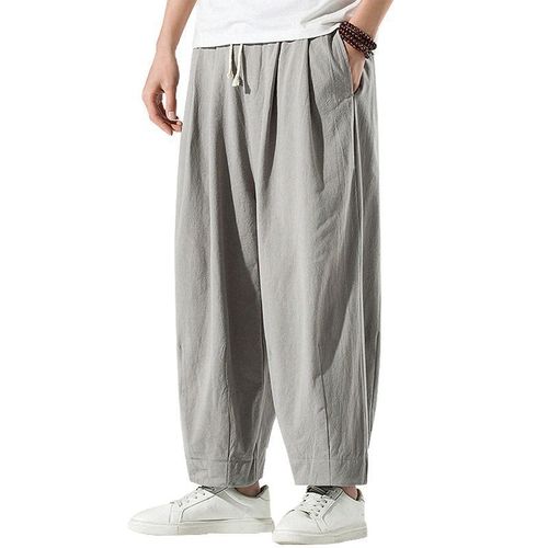 Summer Chinese Style Linen Casual Nine-Split Men's Hanfu Pants Loose Plus Size Wide Leg Pants Cotton Linen Straight Leg Pants