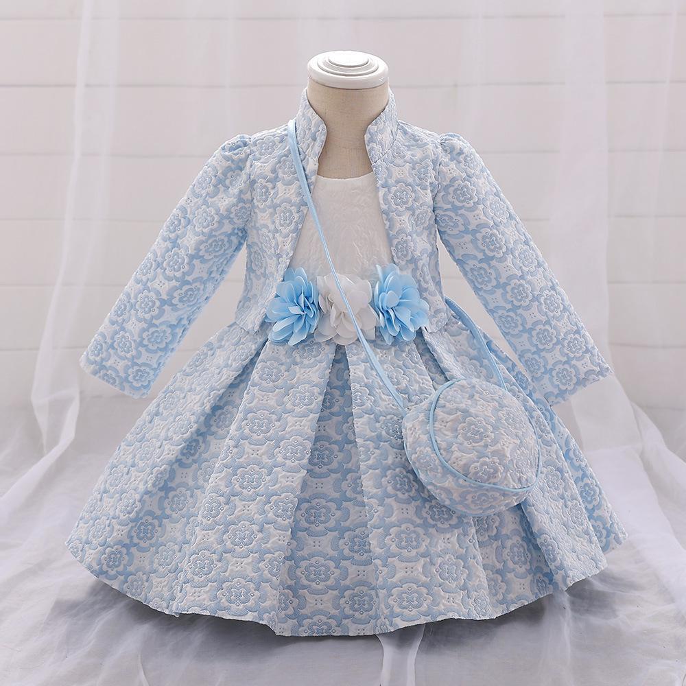 Rochie nouă pentru copii, pentru sugari și copii mici, costum de petrecere pentru prima zi de naștere a bebelușului, cu mânecă lungă, plisată, imprimată cu pânză cu bule_voghion.com