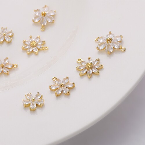Plated 14K Color-Lasting Zirconia Five-Petal Flower Sunflower Single and Double Pendant DIY Handmade Bracelet Necklace Decorative Accessories