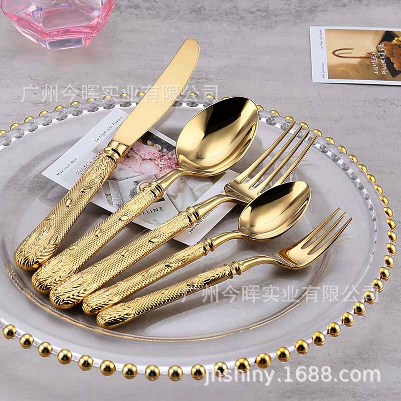 304ステンレス麦穂柄高級レストラン5つ星ホテルステーキナイフとフォークの巨大な食器の鍛造技術|undefined