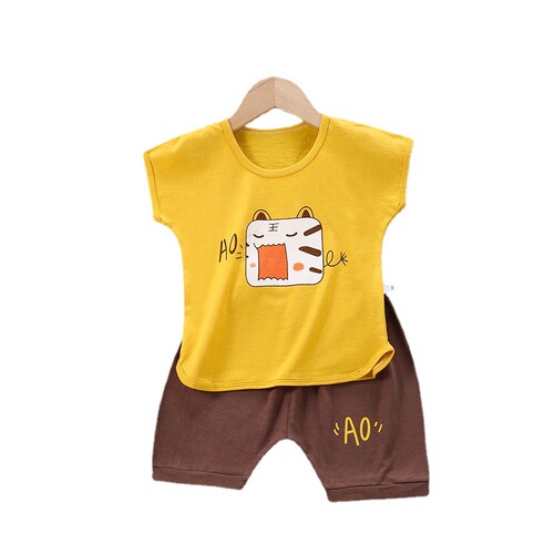 Children's short-sleeved suit Korean version 2024 new summer girls pure cotton T-shirt boys shorts baby children's clothing wholesale