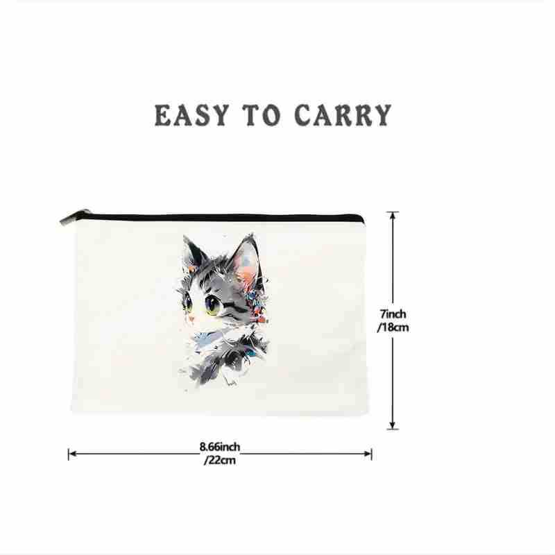 Bolso cosmético transfronterizo de las mujeres de Amazon lindo gato creativo bolsa de cosméticos bolsa de almacenamiento de lino bolsa de cremallera impermeable