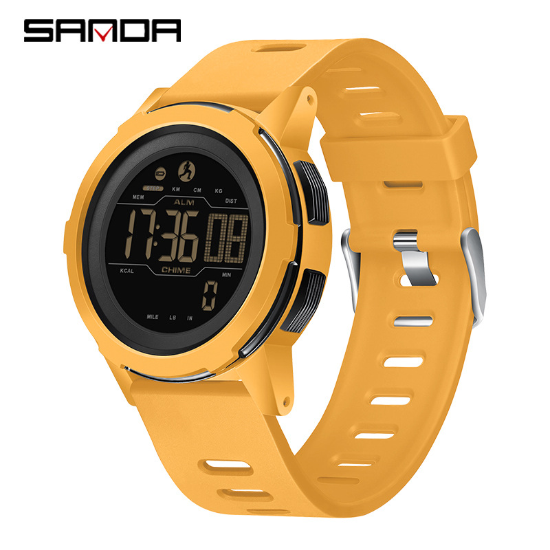 SANDA podómetro calorías pantalla digital impermeable multifuncional montañismo a prueba de golpes reloj despertador para hombre 2189