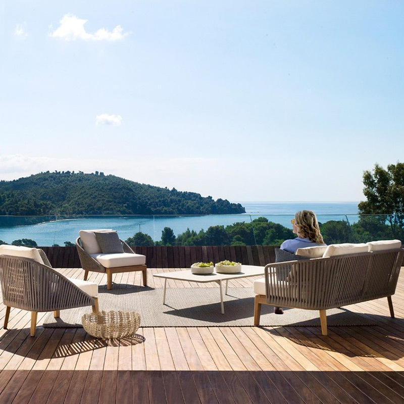 Casual al aire libre sofá de madera maciza de caña patio jardín al aire libre balcón nórdico silla de teca muebles combinados