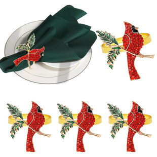 Hotel Tableware Red Rhinestone Napkin Ring Creative Simple Bird Napkin Buckle Napkin Ring Party Manufacturer Wholesale