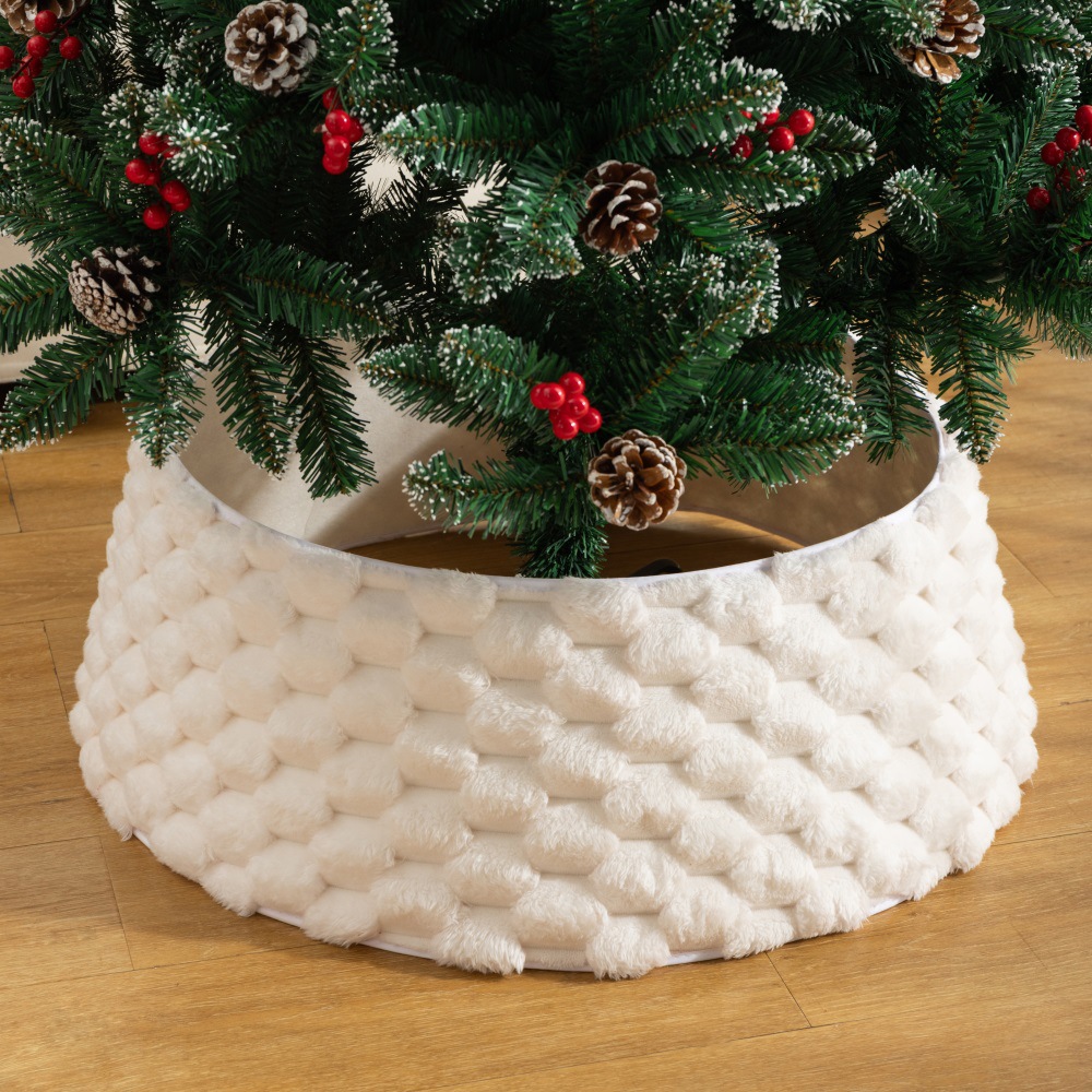 Falda de árbol de Navidad transfronteriza de felpa con patrones 3D, adorno para árbol de Navidad, artesanía, decoración para la escena navideña