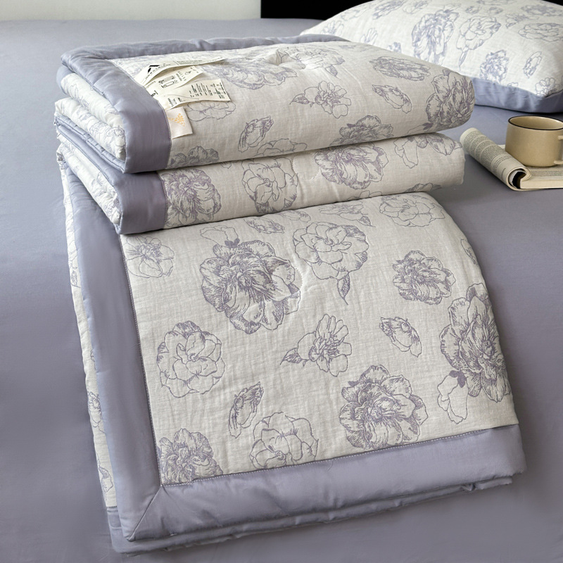 Edredón fresco de verano de soja de hilo de tres capas de algodón tipo A, edredón de verano de algodón lavable de grado materno e infantil, juego de cuatro piezas para estudiantes individuales y dobles