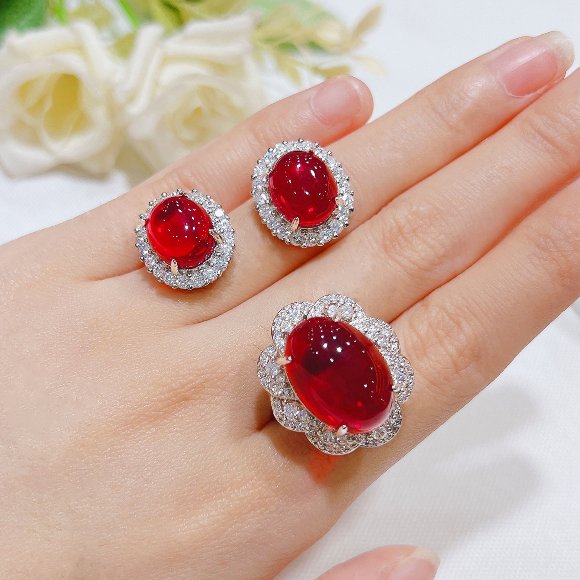 Fashion Geometric Copper Inlay Artificial Gemstones Rings Earrings Necklace