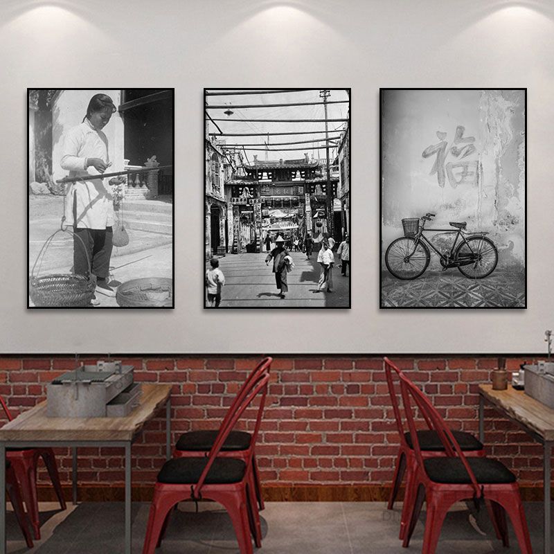 潮汕装饰画复古黑白建筑牛肉火锅店餐馆挂画潮州汕头特色文化壁画