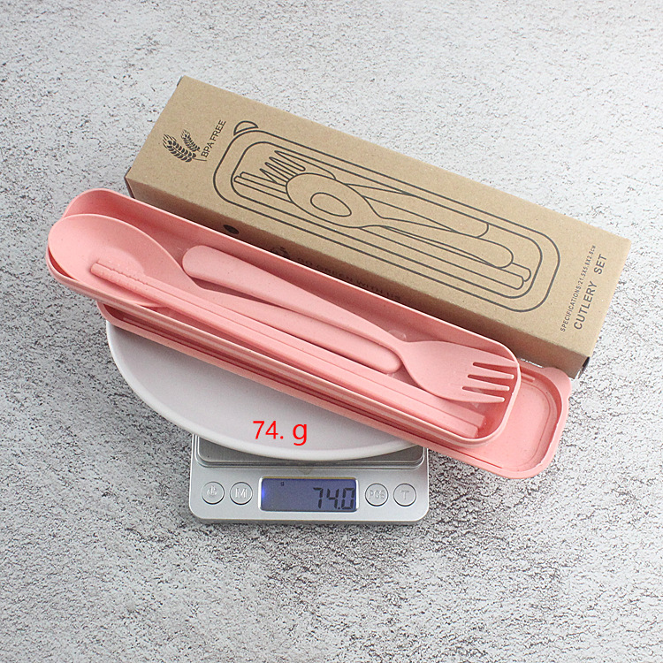 Wheat Straw Tableware Set of Three (Spoon, Fork, Chopsticks) Student Portable Tableware Gift Set with LOGO Printing