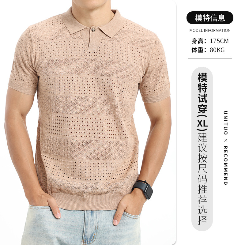 Hombres de verano nuevo hombre agujero jersey polo hombre delgado transpirable cool casual camisa de manga corta