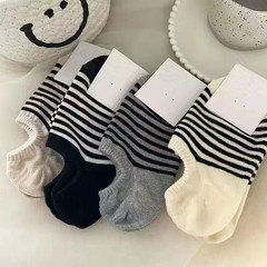 Summer Short Socks for Women in Black and White Stripes, East Gate Korea Style, Japanese Ins Trendy, Versatile, Breathable Athletic Socks