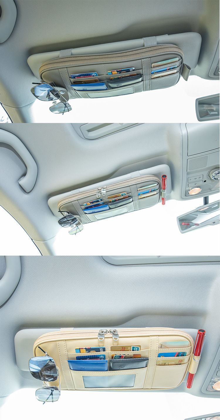 Car Sun Visor Cover Storage Multifunctional Car Glasses Clip Card Holder Leather Storage Bag Card Holder Car Interior