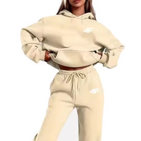 Conjunto de Sudadera con Capucha e Impresión para Mujer de Poliéster Manga Larga para Ocio