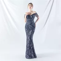 31963 # Новое вечернее платье в стиле "рыбья кость" с поясом на талии, тяжелое мастерство, бисер, высококлассное качество.