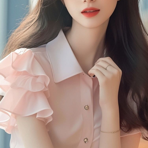 Petite and stylish, age-defying and beautiful, pink lotus sleeve blouse for women, summer 2025, unique design top