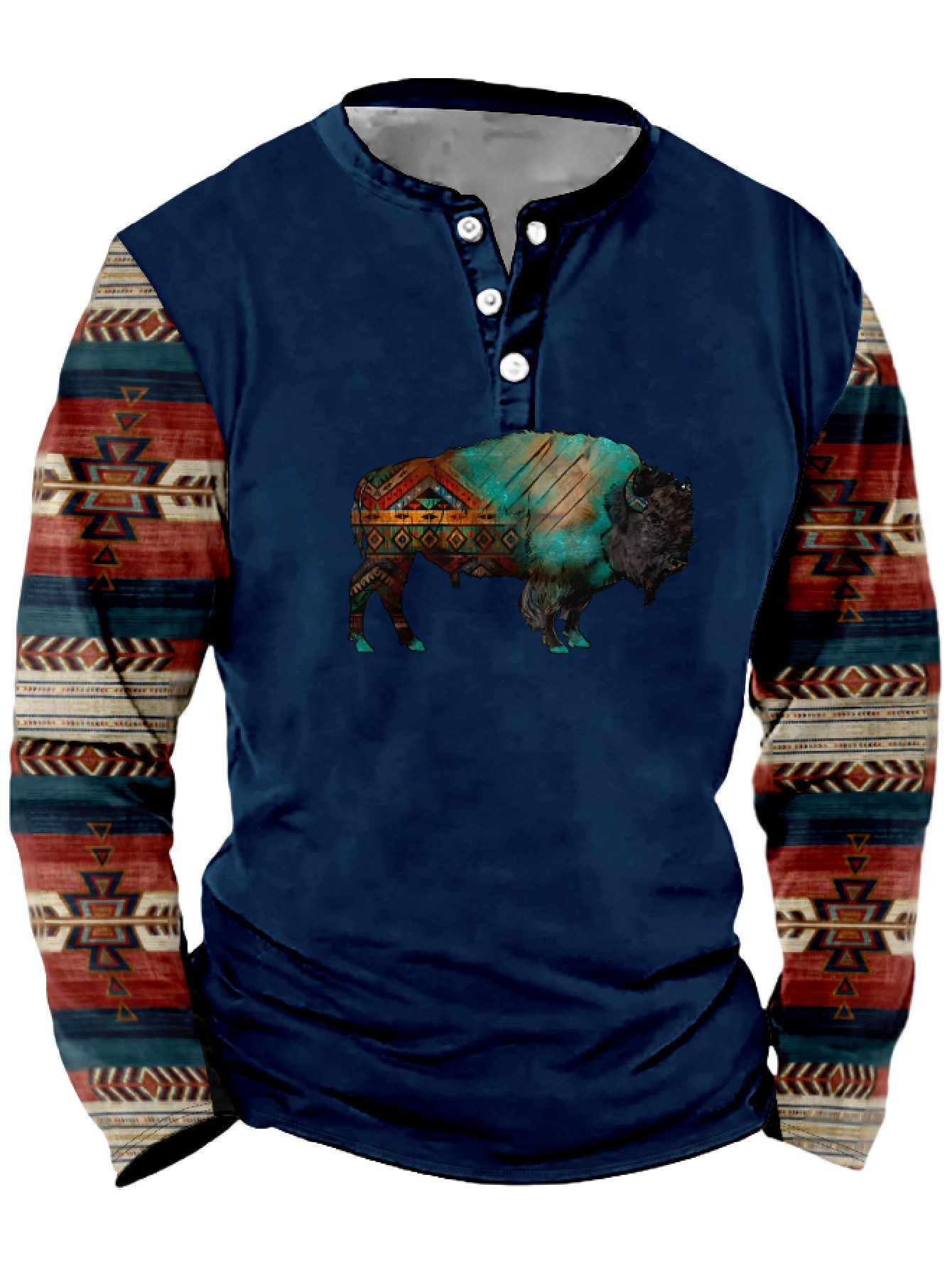Summer Men's Digital Print 3-Button Henley Trendy Casual T-Shirt_viptrois.com