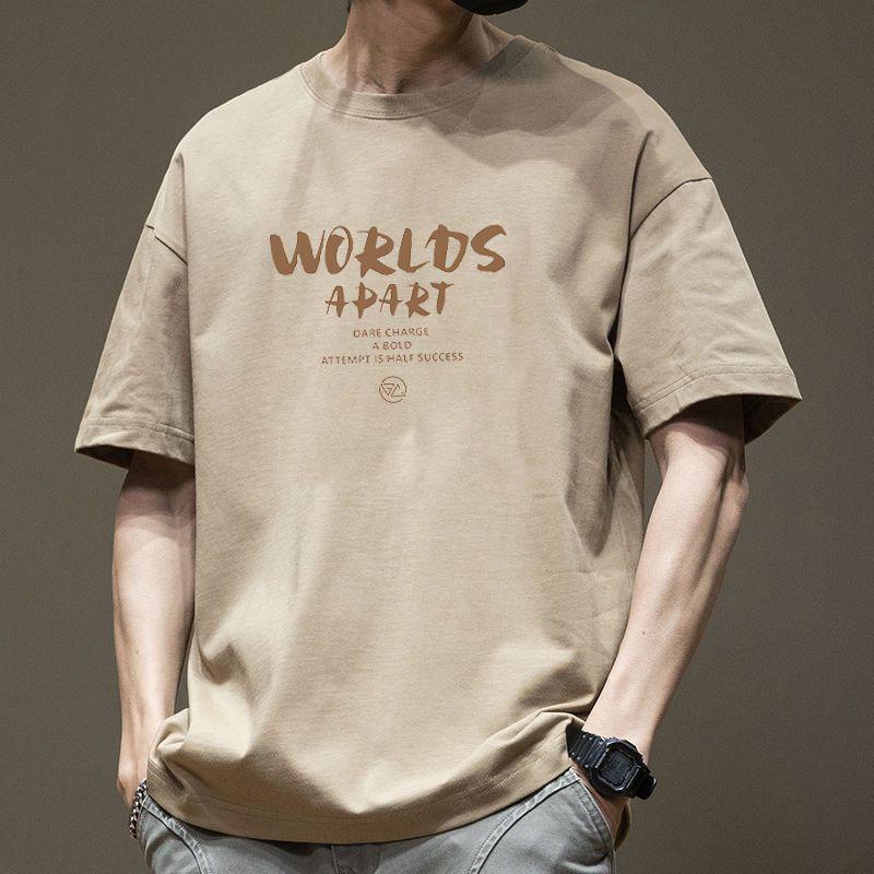 Pure Cotton Heavyweight T-Shirt Hong Kong Style Men's Short Sleeve 2025 Fashion New Ins Trendy Letter Print Loose Student Half