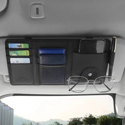 Interior Certificate Holder Storage Case | Car Glasses Clip/Bill Clip - no-zipper-black