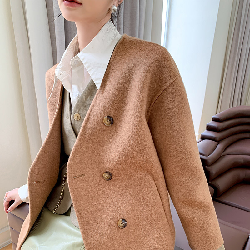 Factory Women's High-grade Light Luxury Texture Camel Fleece Material Short Double-sided Woolen Coat Solid Color All-match Women's Free Shipping Factory Women's High-grade Light Luxury Texture Camel Fleece Material Short Double-sided Woolen Coat Solid Color All-match Women's Free Shipping