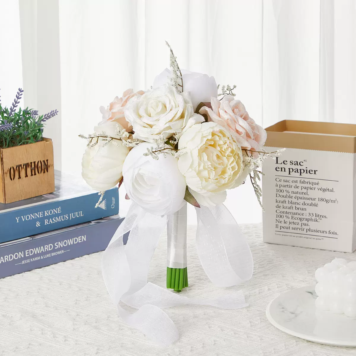 大朵仿真玫瑰假花欧式婚礼新娘手捧花欧式唯美创意白色伴娘捧花