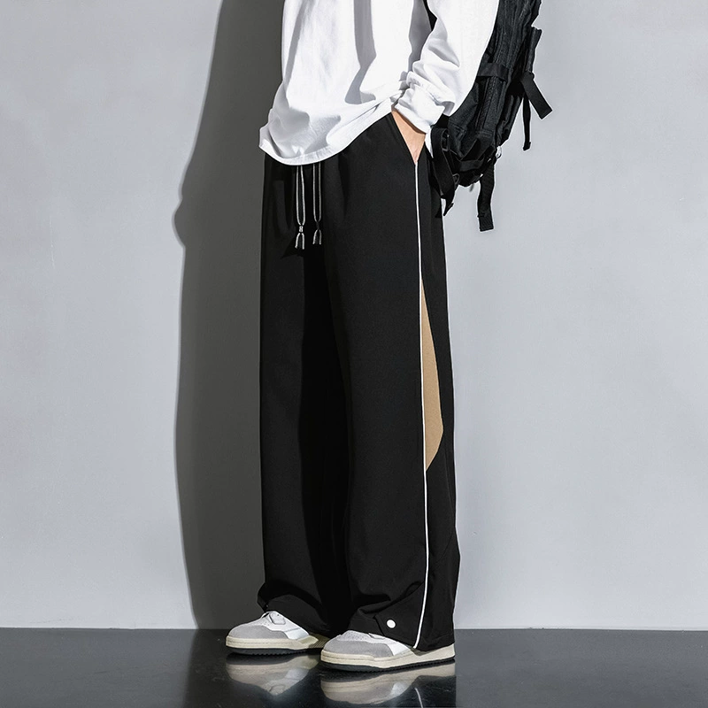 Осенние ледяные шелковые прямые повседневные брюки для мальчиков хип-хоп банановые брюки плюс толстые свободные широкие брюки большого размера