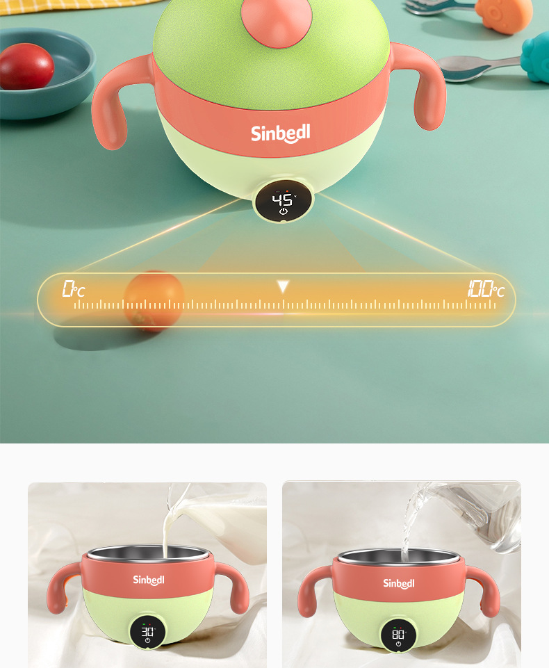 婴儿恒温碗可拆卸宝宝保温充电儿童防摔不锈钢babycare智能辅食碗详情4