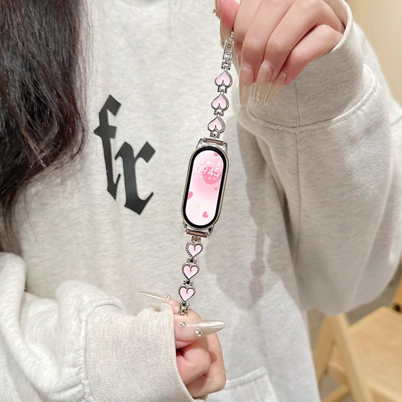 Suitable for Xiaomi 9 Bracelet Nfc Women's Watch Strap Metal Heart Chain Xiaomi Bracelet 8/9Nfc Version Watch Strap