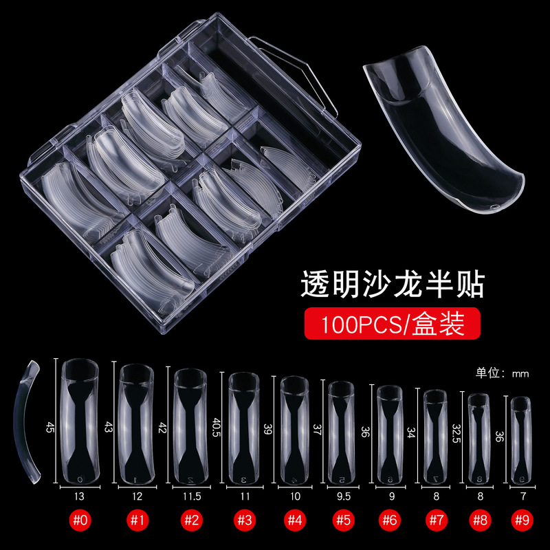 Manicure finished product 100 pieces square boxed transparent salon half stickers art nail New half stickers long fake nails