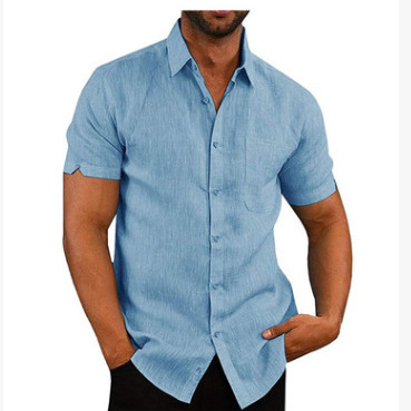 Camisa de lino para hombre, manga corta, con botones, de color liso, con solapa, éxito de ventas en Amazon y eBay en 2025.