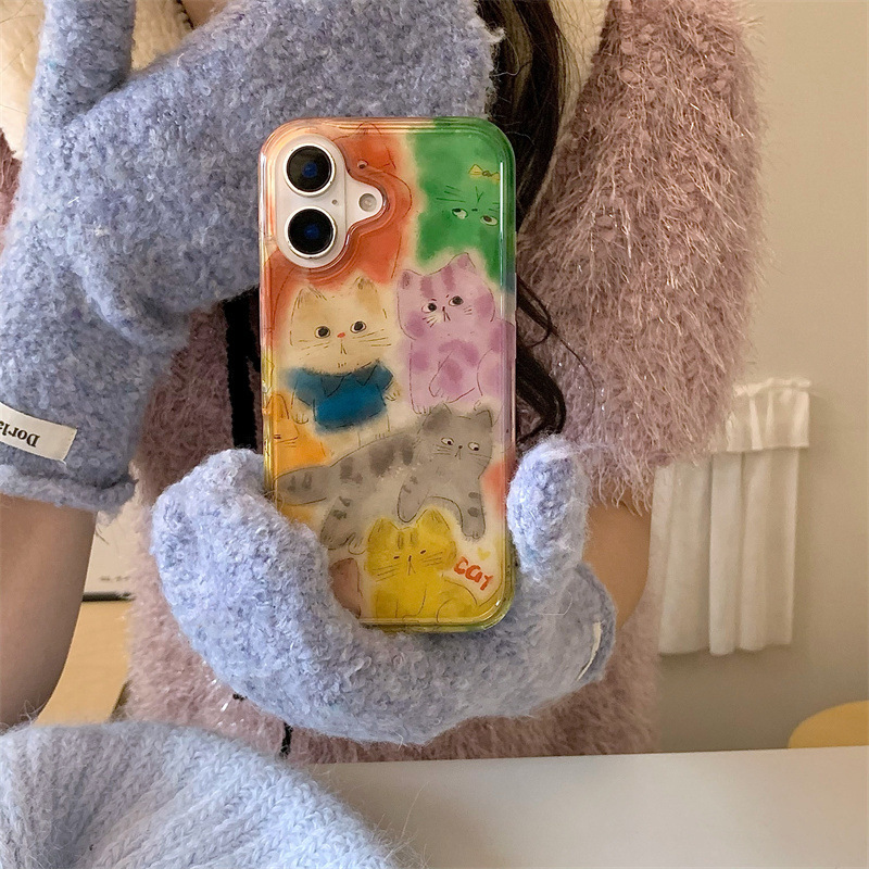 Divertido gato de graffiti de color para iphone16ProMax Apple 14 funda para teléfono móvil 15 femenino 13 nuevo 15PM