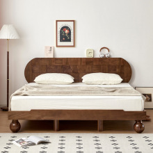 法式樱桃木复古实木双人床1米8单人大床北欧黑胡桃木简约排骨架床