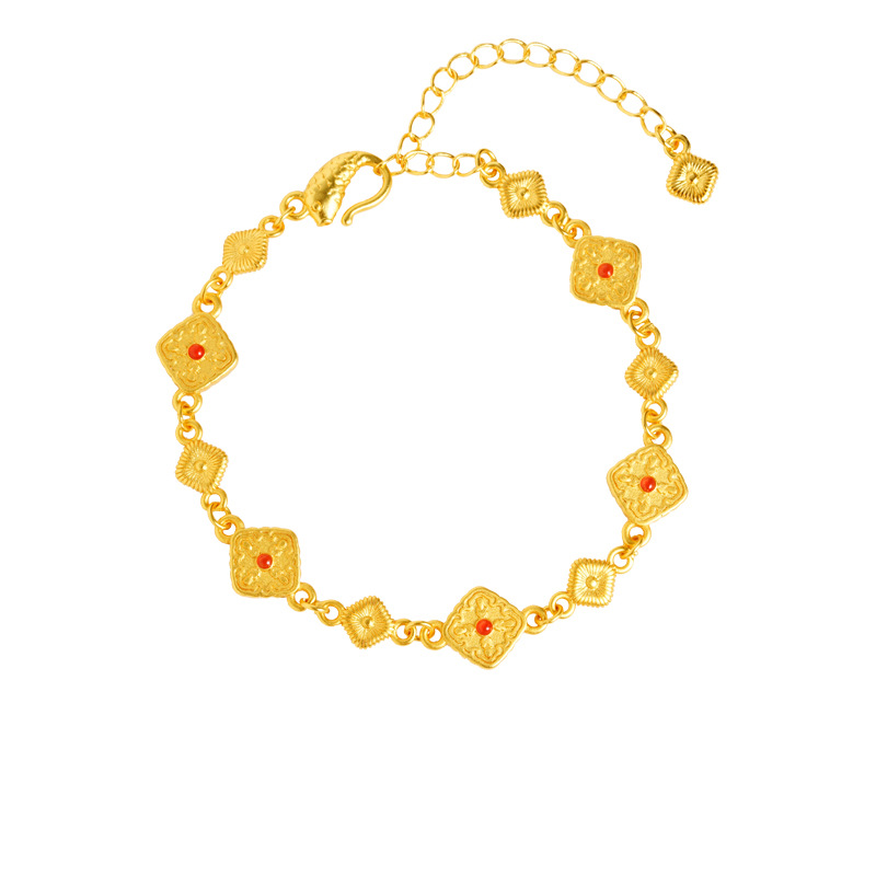 Pulsera cuadrada de oro retro incrustada de seda cepillada de Gufasha, moda, lujo ligero, fuente de joyas de alta calidad.
